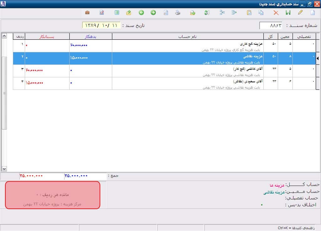 مرکز هزینه در پارسیان 3